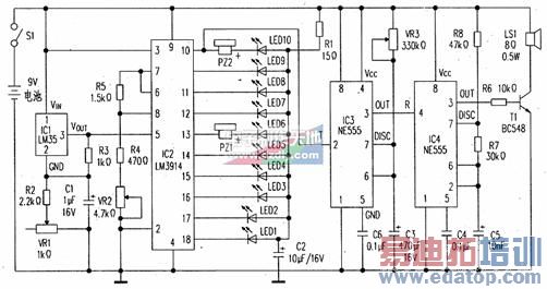 �¶ȷ�Χ���ϵͳ--�¶ȿ��Ƶ�·ͼLM35 Temperature controller