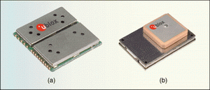 ͼ2a��GPSģ�����Ƭ��ͼ2b�����մ�΢�����ߺ�GPS���ջ����ɺ����Ƭ��