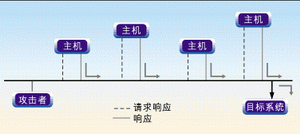 ͼ1��DoS�����ô�����������������α��Ӧ��Ϣ����Ŀ��ϵͳ��