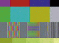 图2:梳状滤波器关闭后NTSC测试图案中出现的错误颜色和重影。