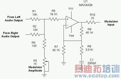 图4:提供衰减和预加重的求和网络,驱动音频调制器。
