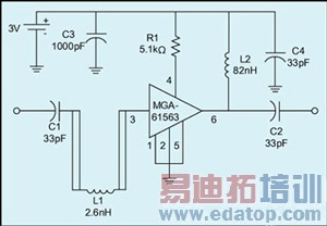 图7:使用MGA-61563设计的GPS LNA电路图。