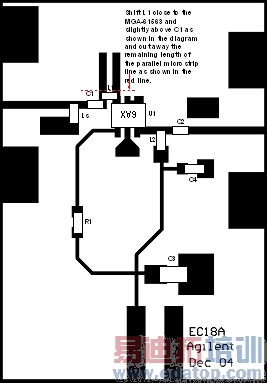 图17:图16中放大器LNA电路板和元件布局所需的修改。