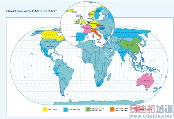 ͼ1�� �ṩDAB��DAB+����Ĺ���(ͼƬ��WorldDMB�ṩ)��