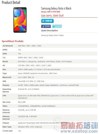 4GRAM 1600������  ����Note4��ϸ����ع�