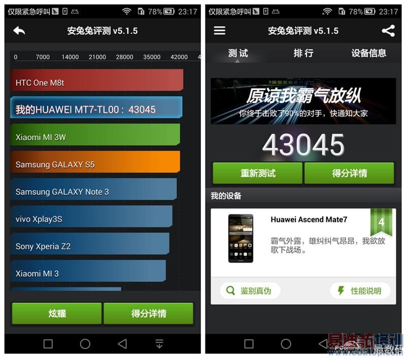����滪ΪMate7����������� ��ɱ����MX4 Pro/С��4