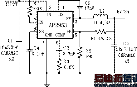 ͼ3��AP2953�ĵ���Ӧ�õ�·��