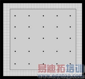 图1:系统按程序切割一个孔径0.125英寸、中心距5英寸的5×5开孔矩阵。