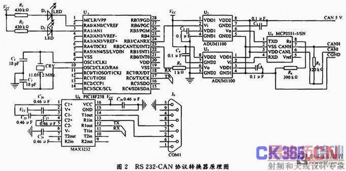 RS 232-CAN协议转换器硬件原理图