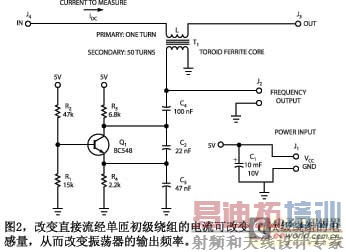改变直接流经单匝初级绕组的电流可改变T1次级绕组的电感量从而改变振荡器的输出频率