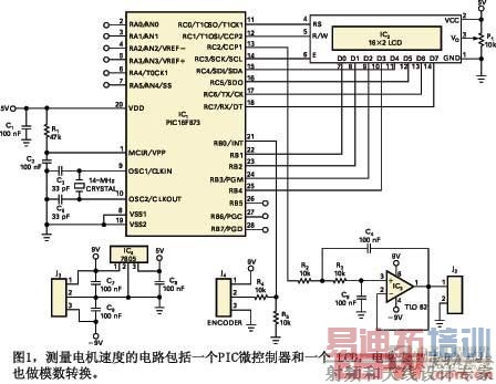 ͼ1��������ٶȵĵ�·����һ��PIC΢��������һ��LCD��·δʹ��ADC��Ҳ��ģ��ת��