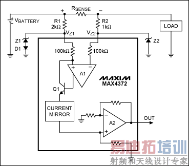 ͼ1. �ü����Ŵ������б�����·(�ϲ���·Ԫ��)���ʺ��ڹ�ģ��ѹ����30V��Ӧ�á�