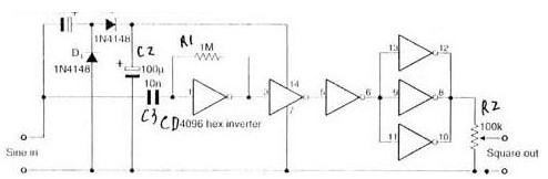 由六反相器CD4096组成的自适应方波发生器