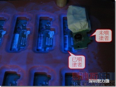������Ե����ʴ�ᣭ��·���������/Ϳ��(Conformal coating)����Ϳ����ӡˢ��·�����ʹ����������ݲ���Ϳ��״����ͼƬ���ҹ������һƬ��û��Ϳ����ӡˢ��·�壬����Ϊ�Ƚϡ�