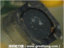 使用银(Ag)镀层的电源电感器(Power Inductors),经过推力测试后,零件端点上已经看不到任何镀层的痕迹了,所以其耐推力就比较小。