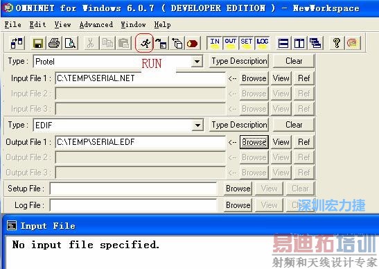 ����ļ�����(Type)ѡ EDIF��Output File 1 ָ������ļ����ļ�����·����Ȼ���� Run(�ܶ���С��)��