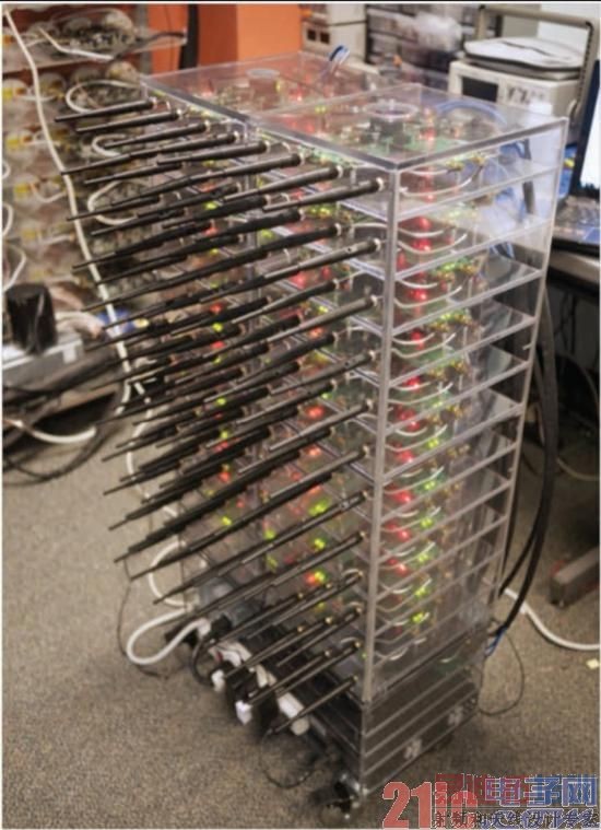 图2 – 莱斯大学Argos v2阵列包含24个四无线电WARP v3节点,具备共享时钟和以太网连接。