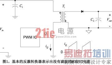 ͼ1�����ķ���ת������ʾ��û���˲���MOSFET����������Ƶת���������ƿ��ص�Դת�����е�EMI