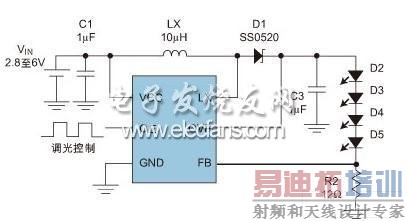 Step-UP DC/DC 开关电源实现LED驱动的典型应用线路