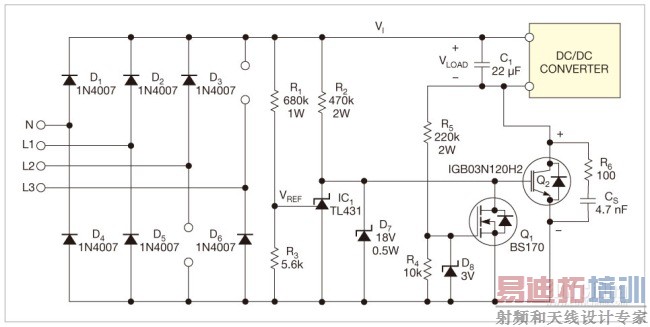 ͼ1������������ʹ����һֻ����IGBT��һֻ���ݣ�����ѹ���͵���׼����dc/dcת������Χ�ڡ�