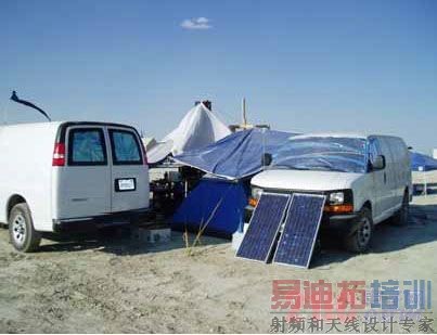 图 9:在营地的太阳能电池板利用凌力尔特公司的演示板给电池充电