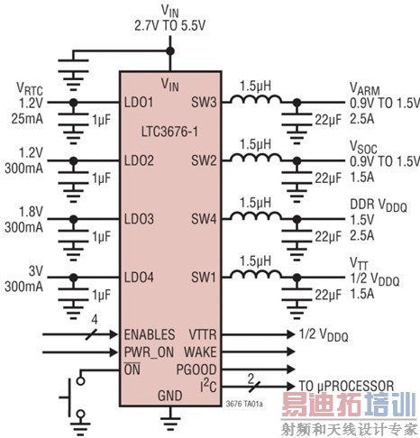 LTC3676-1 的简化典型应用示意图