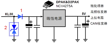 车身控制模块中线性电源典型应用电路示意图