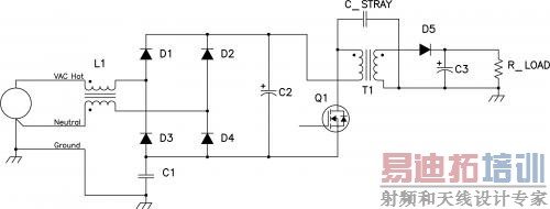 高阻抗共模电感 (L1) 降低了辐射