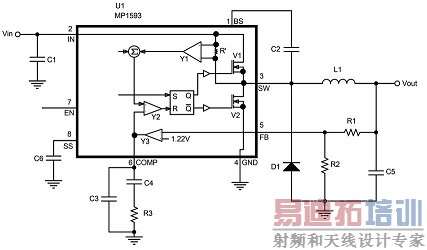 MP1593 典型的外部应用电路及部分内部原理图