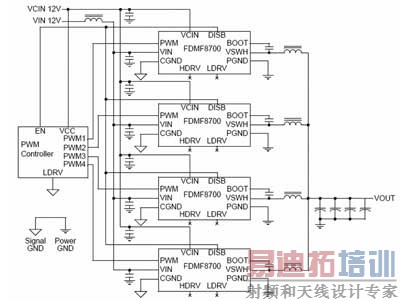 基于最新发布的驱动器+FET MCM的4相降压转换器电路