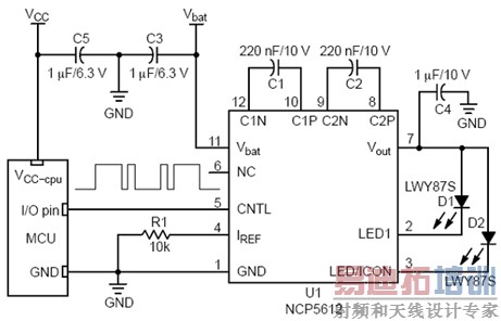 图1:电荷泵和电感LED驱动器电路图。