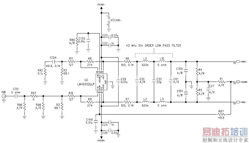 ͼ4. LMH6552��·��5�׵�ͨ�˲�����