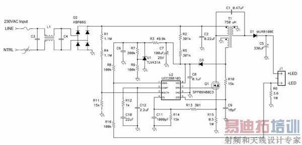 ͼ1��ת��ģʽ SEPIC �����˼� LED �����������á�