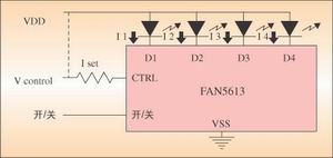 图2:采用FAN5613的白光LED驱动器偏置电流方案。