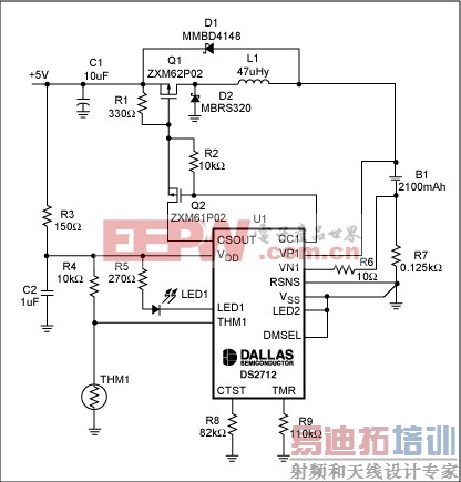 Figure 7. Schematic shows a single-cell NiMH charging from a USB port.