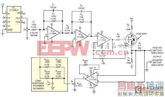 该模拟电路可表示多种电池的负载响应