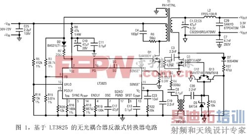 ͼ 1������ LT3825 ���޹����������ʽת������·