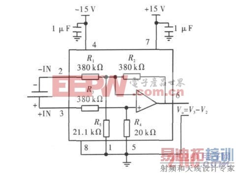 ͼ2 INA117 �����ѹ���������ѹ֮��Ľӷ�