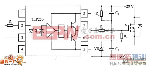 光耦合驱动器TLP250的驱动电路图