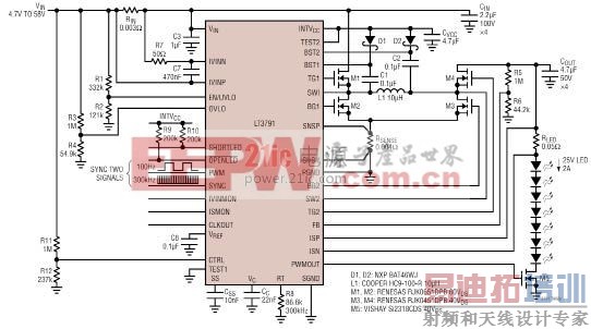 LT3791Ч��98% 50W��25V2A����-��ѹLED������·ͼ
