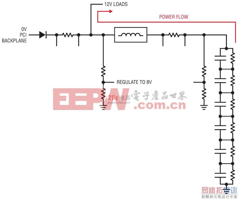 简化的 LT8705 双向超级电容器备份电路