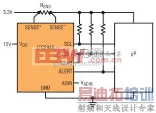 采用 12V VDD输入的 LTC2945 输入电源监视器
