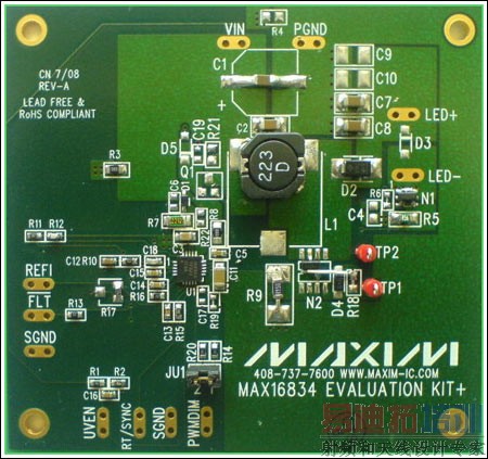 ͼ1. MAX16834EVKIT����ʵ�ֲο���ƵĹ���