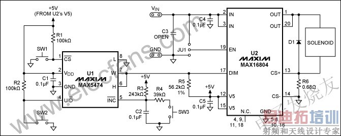数字驱动电路提供了一个比例电磁铁驱动器 www.elecfans.com