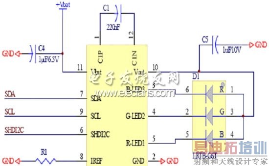 具备I2C控制介面的典型RGB LED驱动晶片应用
